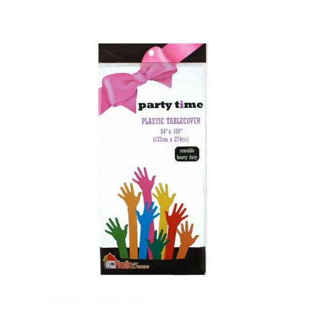 Blue Sky Party Time White Tablecover 54″x108″-BS-191