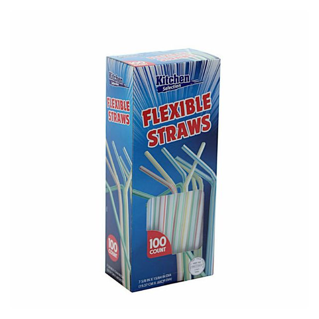 Kitchen Selection Flexible Straws White 100 Ct-232-560-09