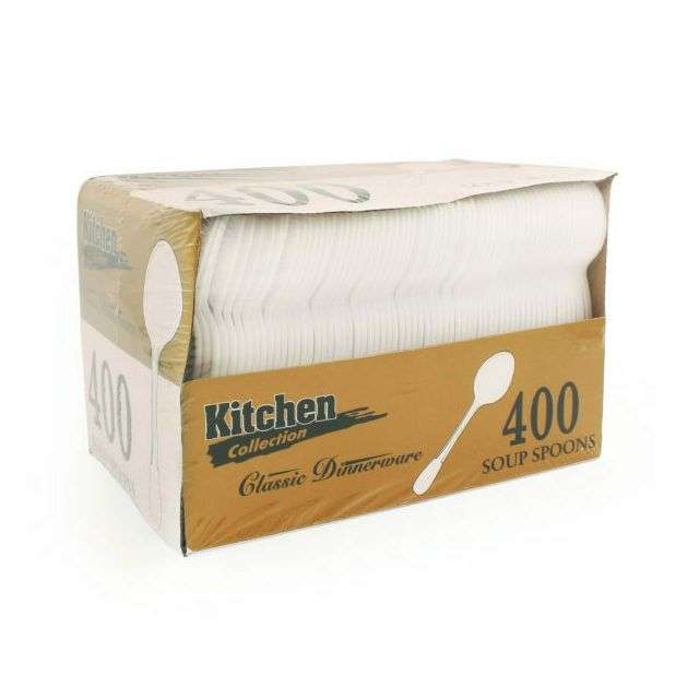 Kitchen Selection White Soup Spoons Medium Weight 400 Ct-232-566-03
