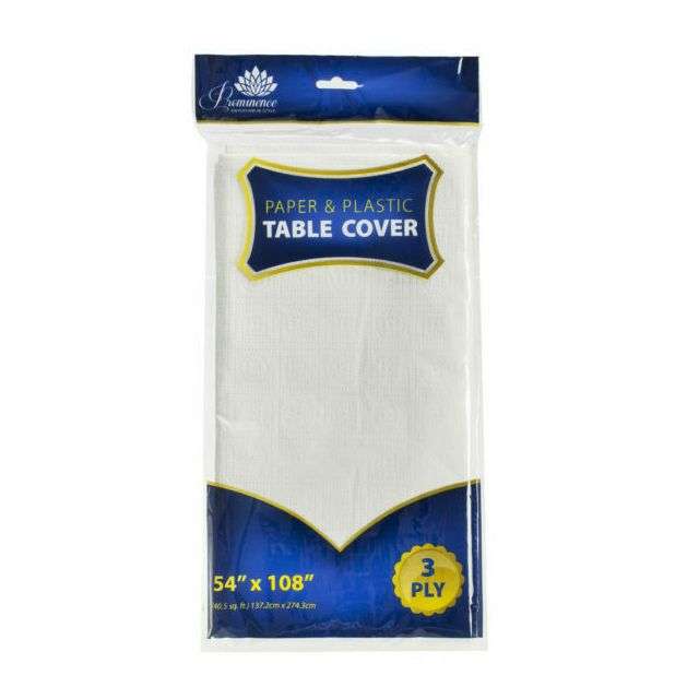 Prominence 3 Ply White Paper & Plastic Tablecover 54″x108″ 1 Count-BS-273