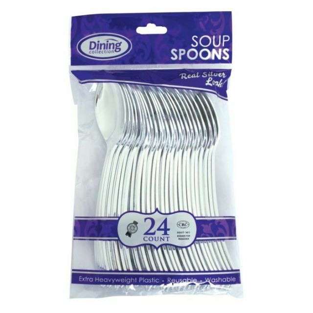Dining Collection Silver Soupspoons - Extra Heavyweight Plastic - 24 ct-232-566-06