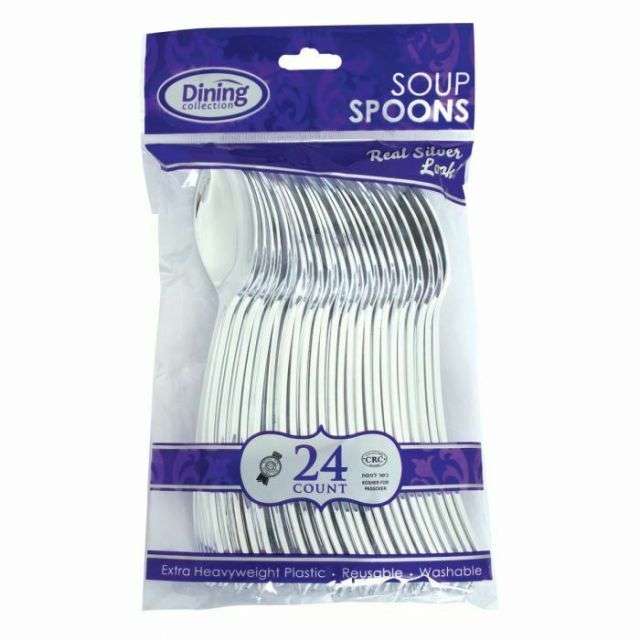 Dining Collection Silver Soupspoons - Extra Heavyweight Plastic - 24 ct-FFP-06414