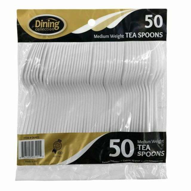 Dining Collection Medium Weight Teaspoons - White Plastic - 50 ct.-FFP-DCT50