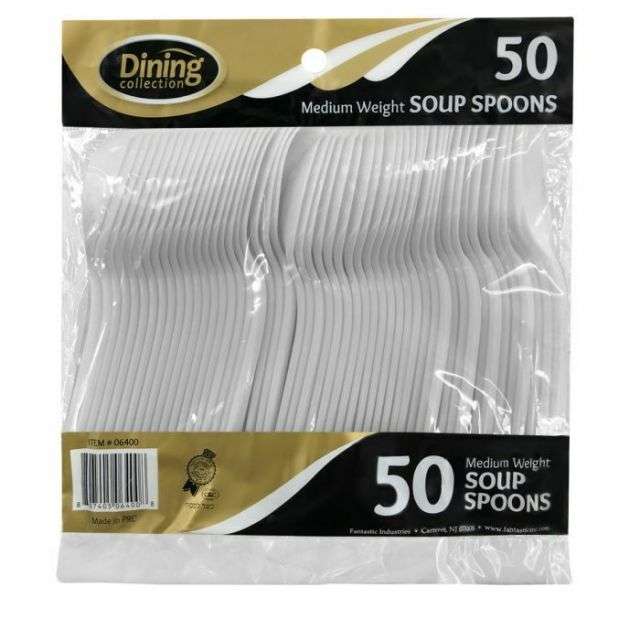 Dining Collection Medium Weight Soupspoons - White Plastic - 50 ct-232-566-12