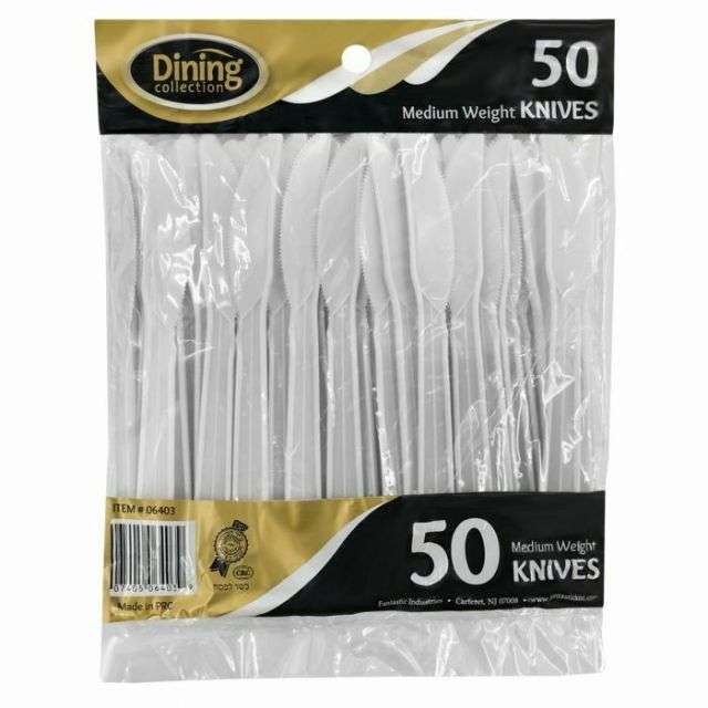 Dining Collection Medium Weight Knives - White Plastic - 50 ct-FFP-DCK50