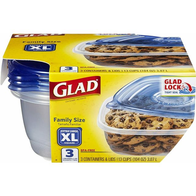 Glad Food Storage Containers - Family Sized Container - 104 Ounces - 3 Ct-232-569-11