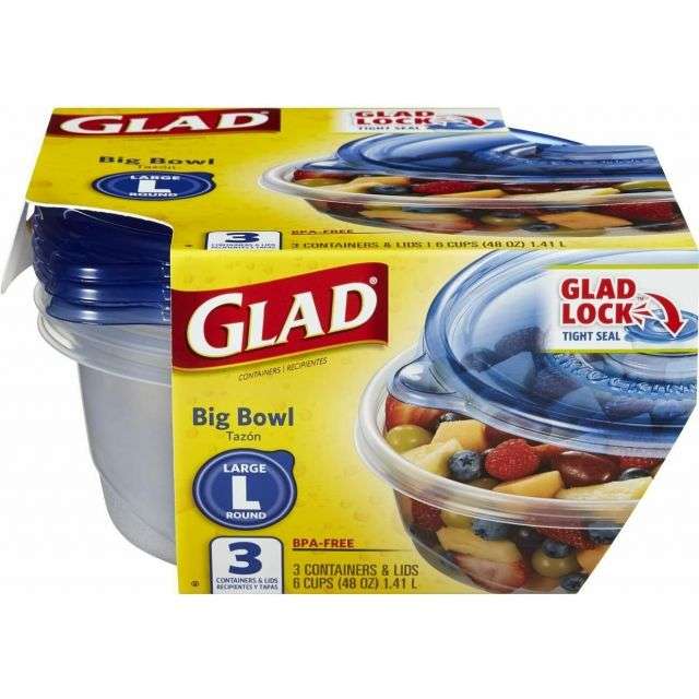 Glad Food Storage Containers - Big Bowl Container - 48 Oz 3 Ct-FFP-G48
