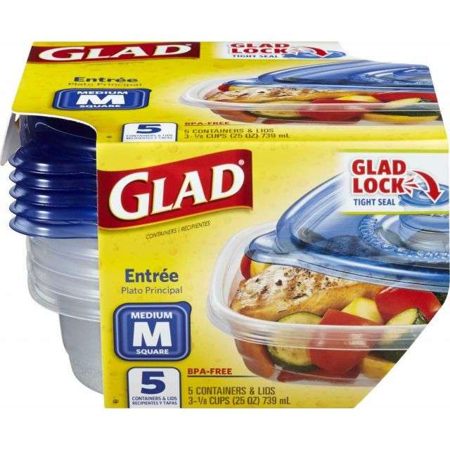 Glad Food Storage Containers Entree 25 Oz - 5 Ct-FFP-GWE