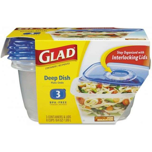 Glad Deep Storage Containers Dish 64 oz - Large Rectangle - 3 Ct-FFP-GDD