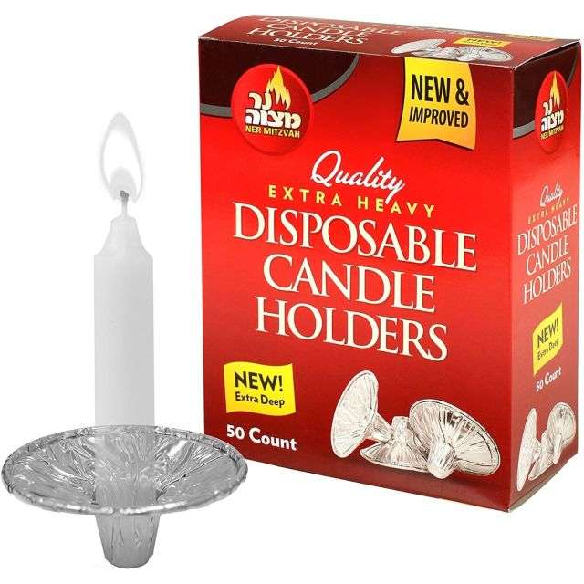 Ner Mitzvah Extra Heavy Disposable Candle Holder 50 Pk-232-599-02