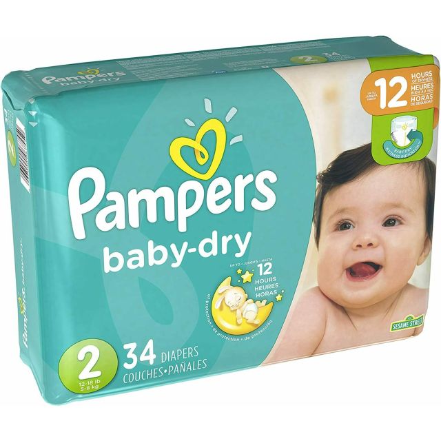 Pampers Baby Dry Diapers Size 2  For 12-18Lb  5-8 Kg  34 Ct-05-647-07