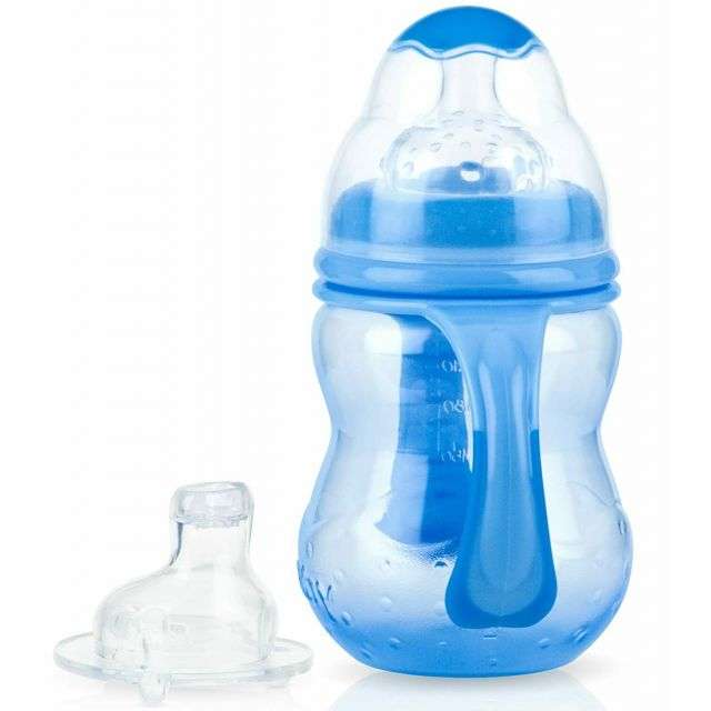 Nuby Non-Drip 3-Stage Wide Neck Bottle to Cup  - For 3 Months And Up Size 8 Oz-MPD-011070