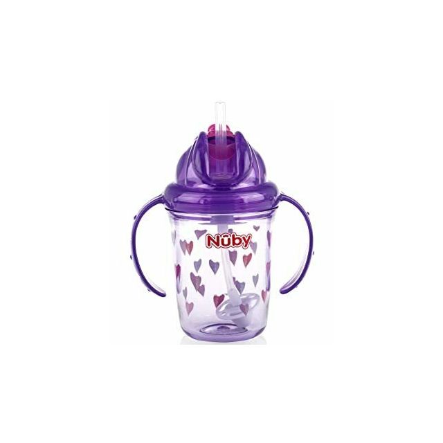 Nuby 2 Handle Tritan Straw Cup Purple For 12 Months And Up Size 8 Oz-05-656-05