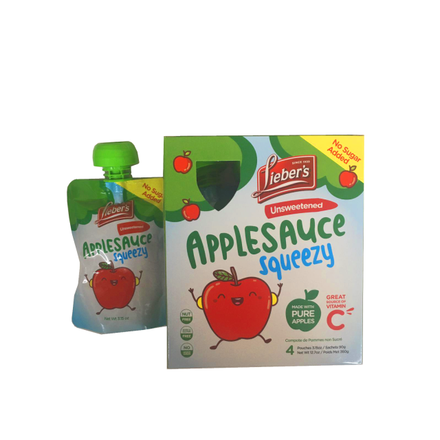 Liebers Squeezy Unsweetened Applesauce 4 pk 4Ã—3.15 Oz-04-207-20