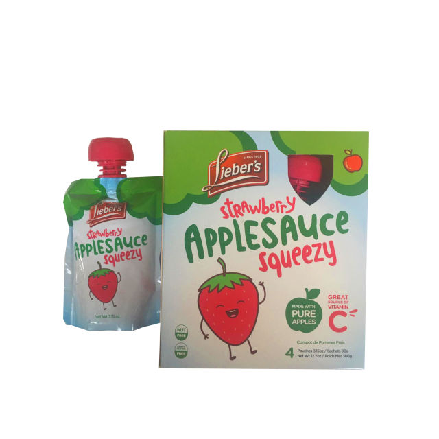 Liebers Squeezy Strawberry Applesauce 4 pk 4Ã—3.15 Oz-04-207-21