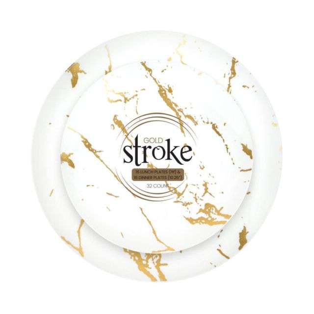 Gold Stroke White  Combo Pack 16 Salad Plates (8″) + 16 Dinner Plates (10.25″)-BS-2804
